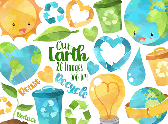 Watercolor Earth Day Clipart in Illustrations - product preview 1