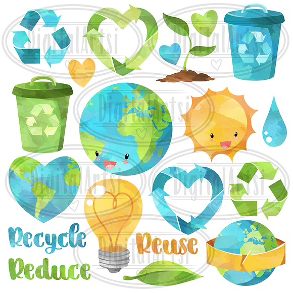 Watercolor Earth Day Clipart in Illustrations - product preview 2