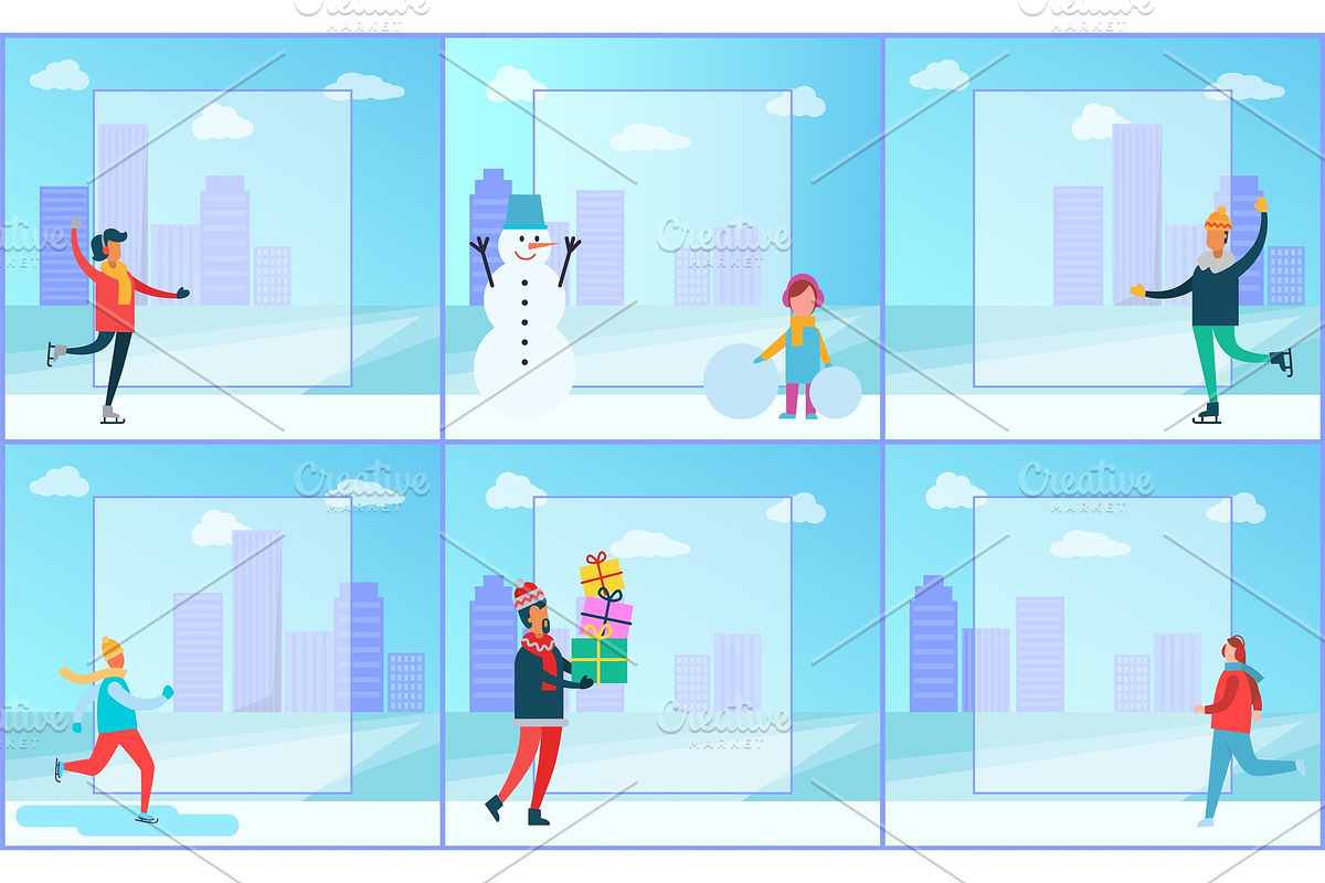 Skaters and Cityscape Set Vector in Illustrations - product preview 8