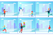 Skaters and Cityscape Set Vector