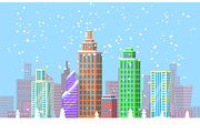 Snowy Cityscape Bright Poster Vector