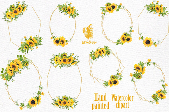 Geometric Sunflower Floral Frames in Illustrations - product preview 1
