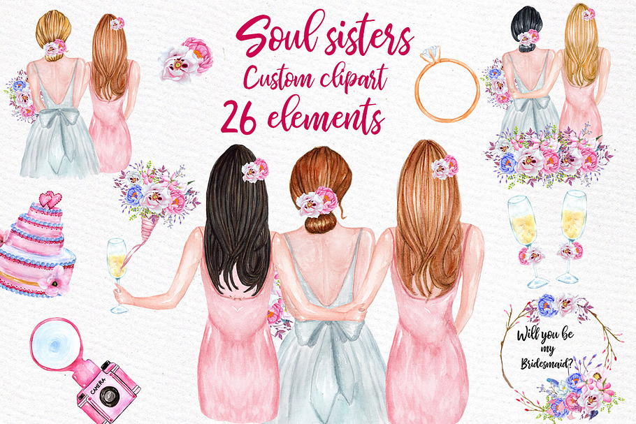 Bridesmaid Best friends clipart in Illustrations - product preview 8