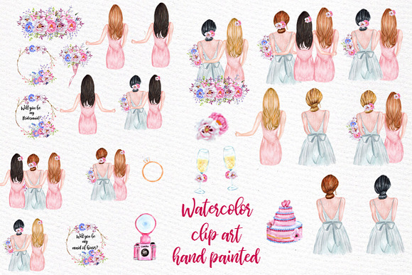 Bridesmaid Best friends clipart in Illustrations - product preview 1