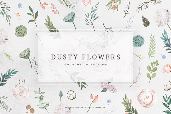 Gouache Dusty Flowers in Illustrations - product preview 1