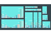 Set of web banners. Panorama city on