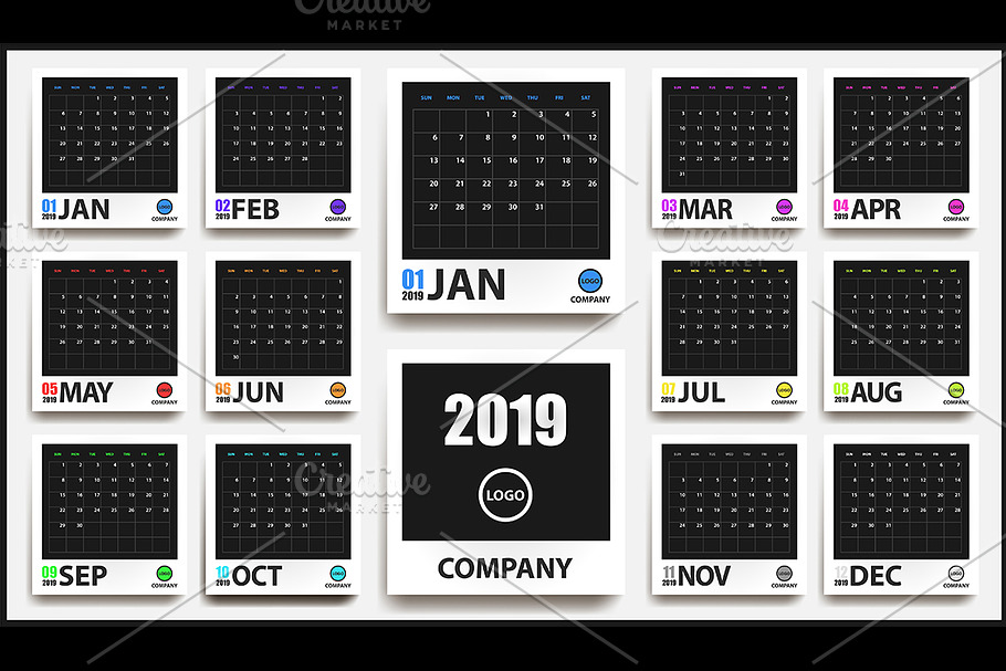 2019 colored calendar mockup  in Illustrations - product preview 8