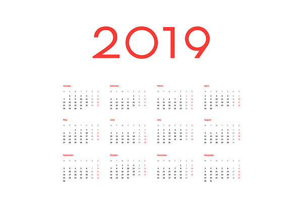 Vector 2019 Calendar template