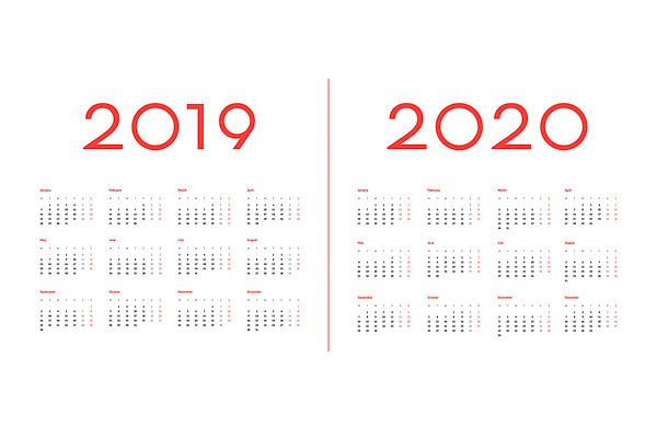 2019 and 2020 Calendar template