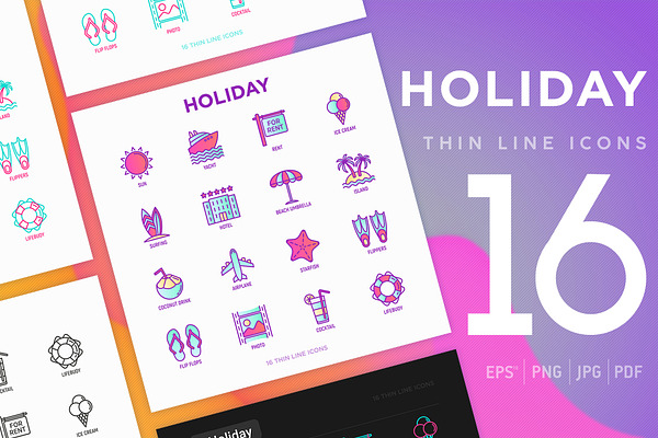 Holiday | 16 Thin Line Icons Set