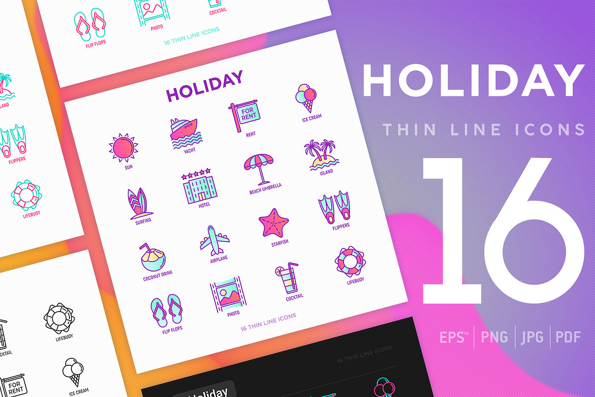 Holiday | 16 Thin Line Icons Set in Icons - product preview 8