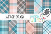 Blue, Gray and Pink Winter Plaid