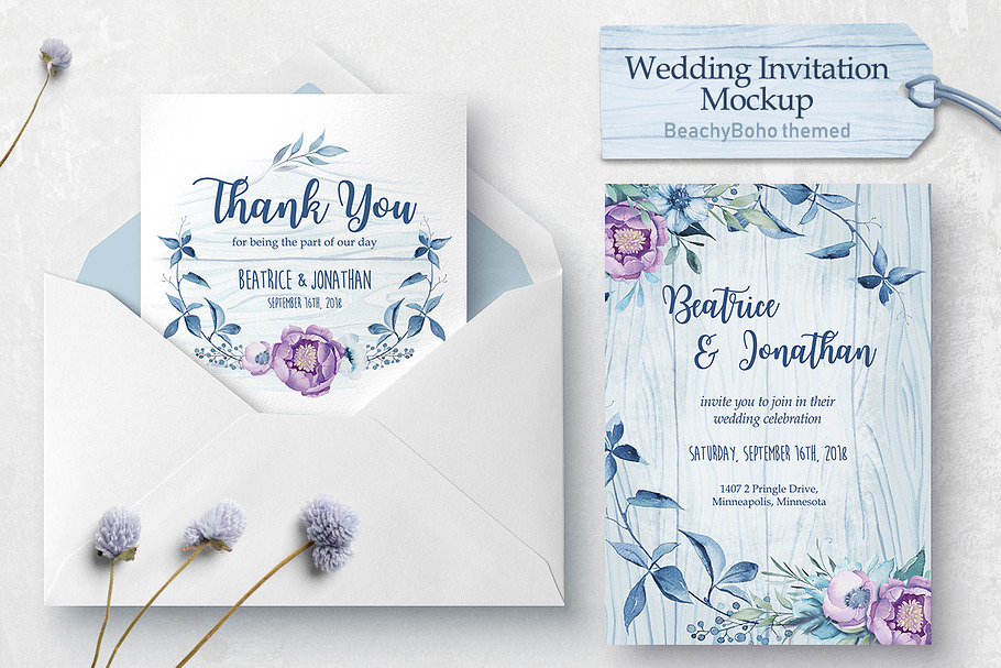 Wedding invitation - BeachyBoho in Wedding Templates - product preview 8