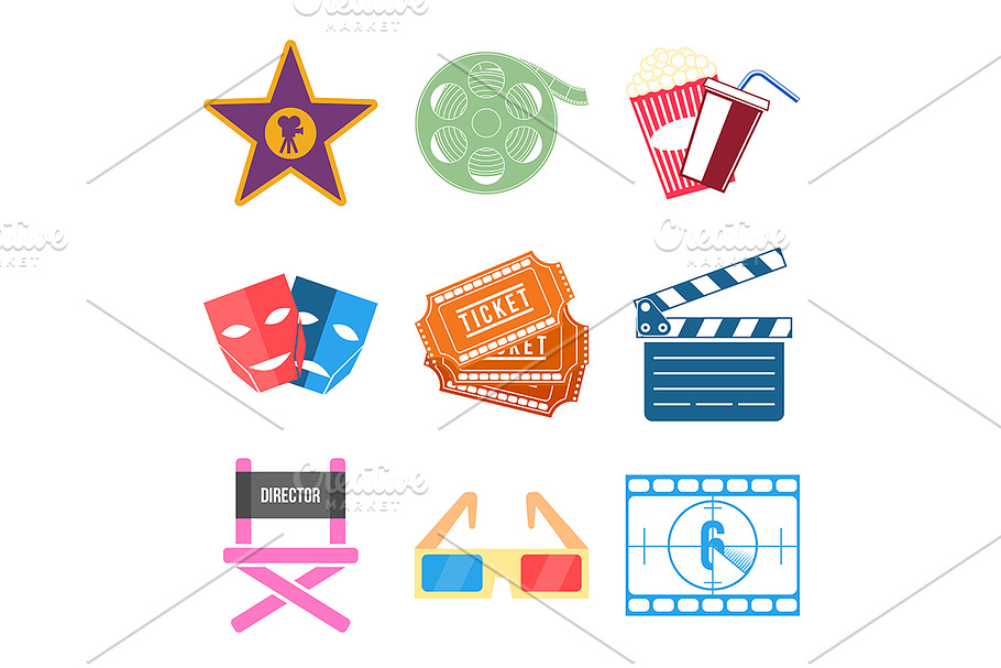 Set of Movie Icons Flat design in Movie Icons - product preview 8