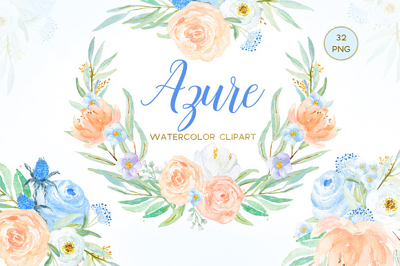 Blue Watercolor Flowers BUNDLE in Illustrations - product preview 4