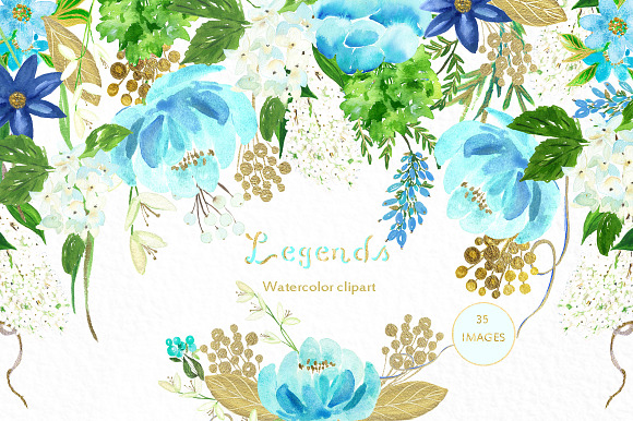 Blue Watercolor Flowers BUNDLE in Illustrations - product preview 5