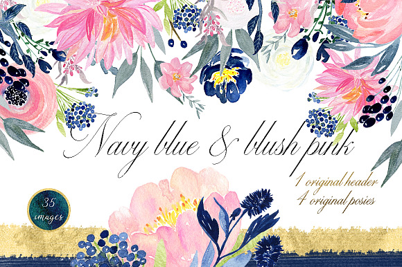 Blue Watercolor Flowers BUNDLE in Illustrations - product preview 7