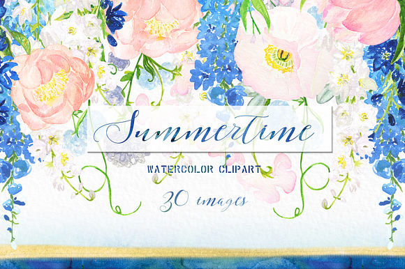 Blue Watercolor Flowers BUNDLE in Illustrations - product preview 8