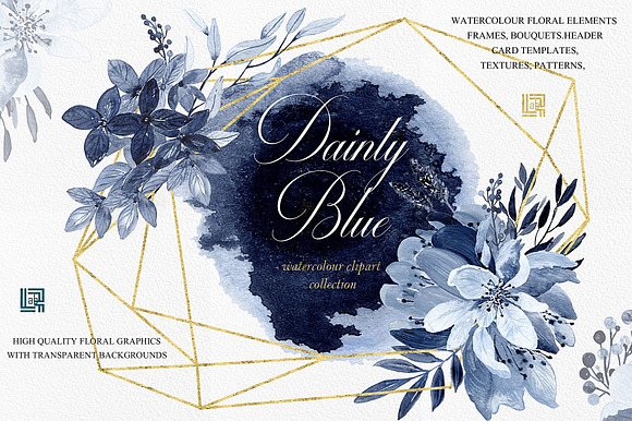 Blue Watercolor Flowers BUNDLE in Illustrations - product preview 9