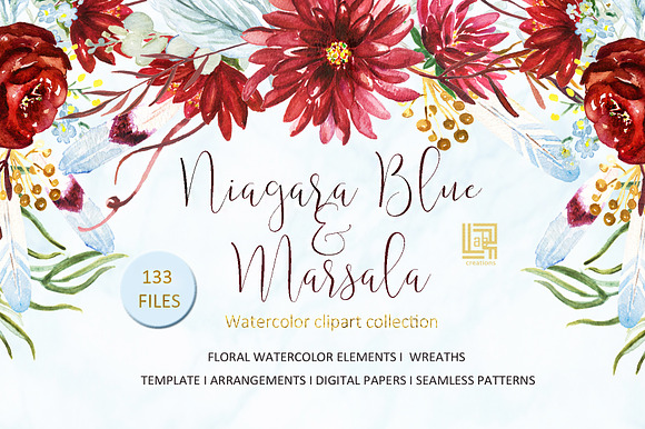 Blue Watercolor Flowers BUNDLE in Illustrations - product preview 12