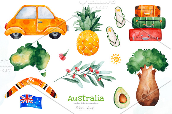 Australia. Watercolor collection. in Objects - product preview 1