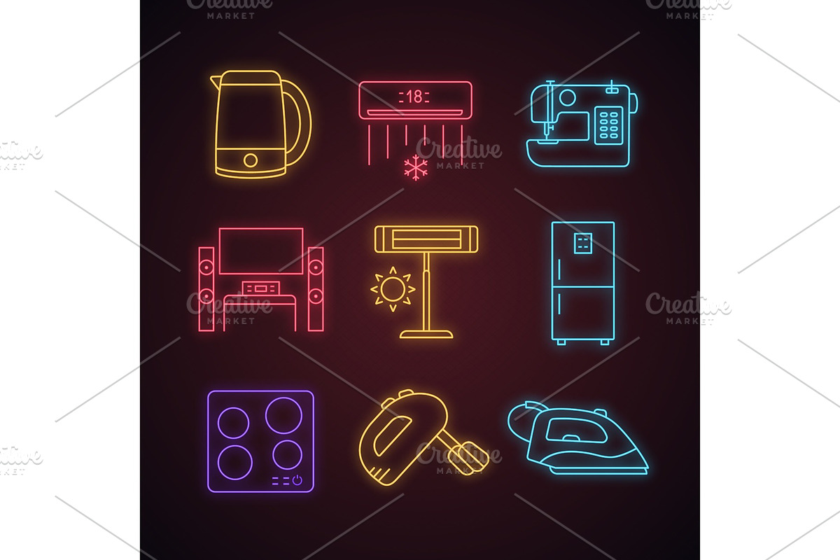 Household appliance neon light icons in Icons - product preview 8
