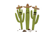 Three cute cartoon Saguaro cactus in