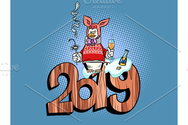2019 happy new year. pig costume