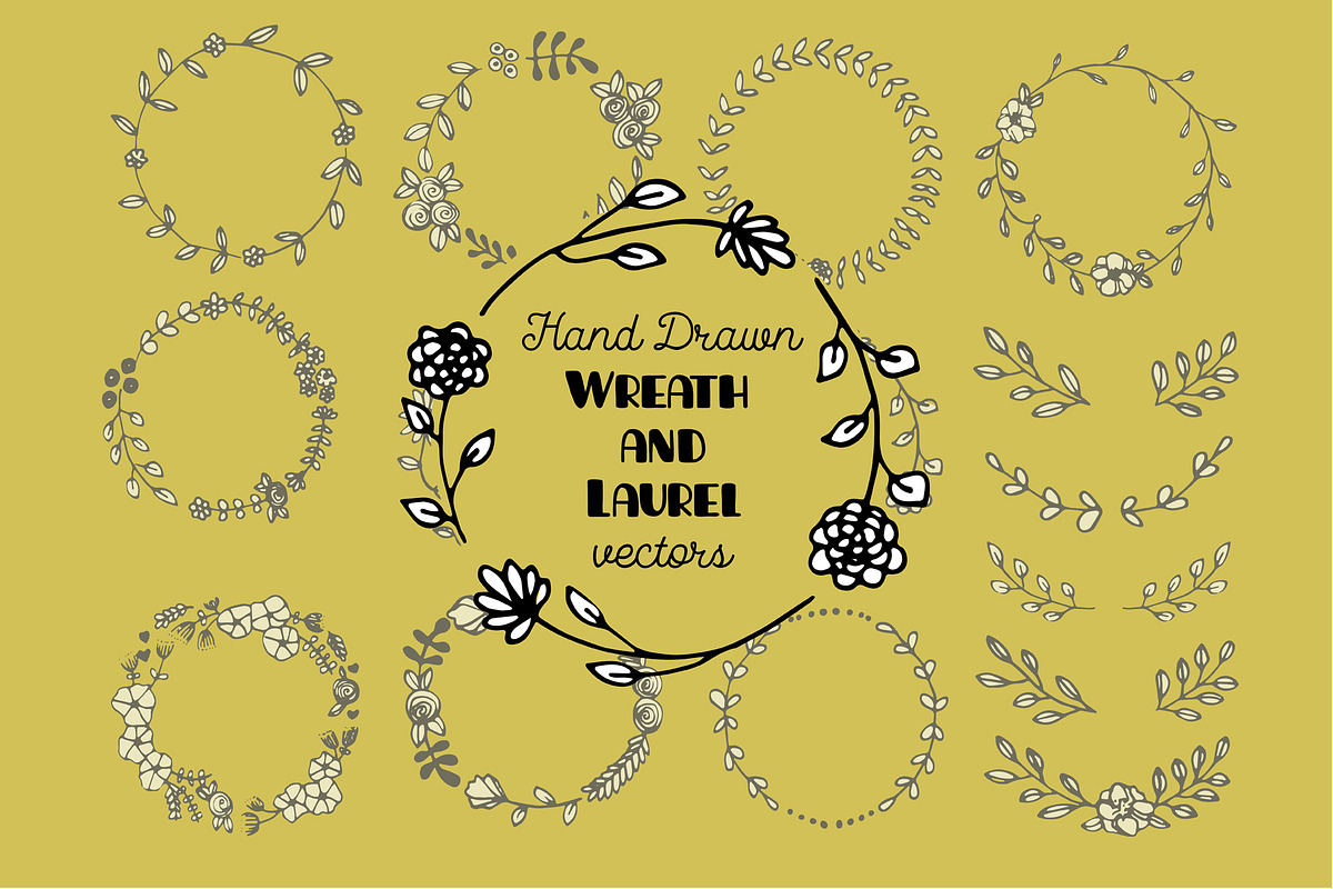 Hand Drawn Wreath and Laurel Vectors in Illustrations - product preview 8