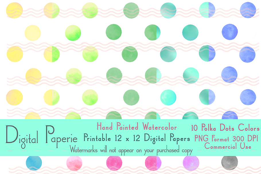 Printable Watercolor Polka Dots