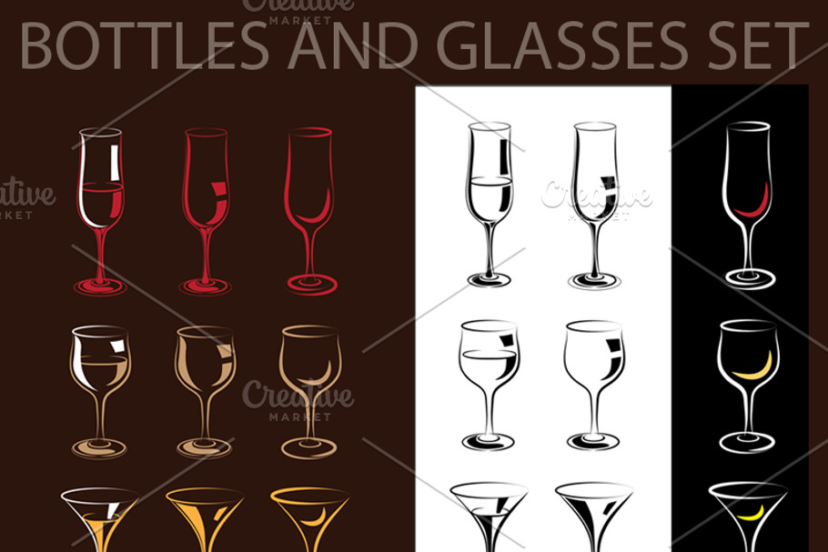 Bottles and Glasses Set in Illustrations - product preview 8