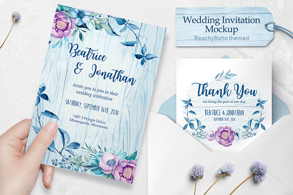 Wedding invitation - BeachyBoho in Wedding Templates - product preview 2