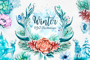 Winter. Watercolor collection.