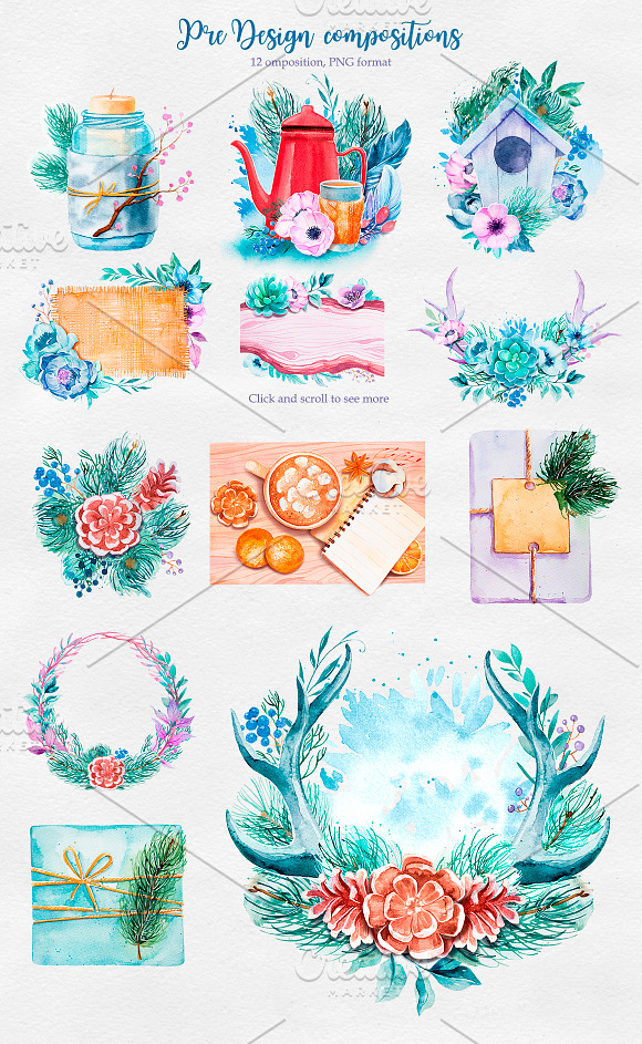 Winter. Watercolor collection. in Illustrations - product preview 2