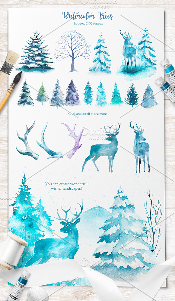 Winter. Watercolor collection. in Illustrations - product preview 5