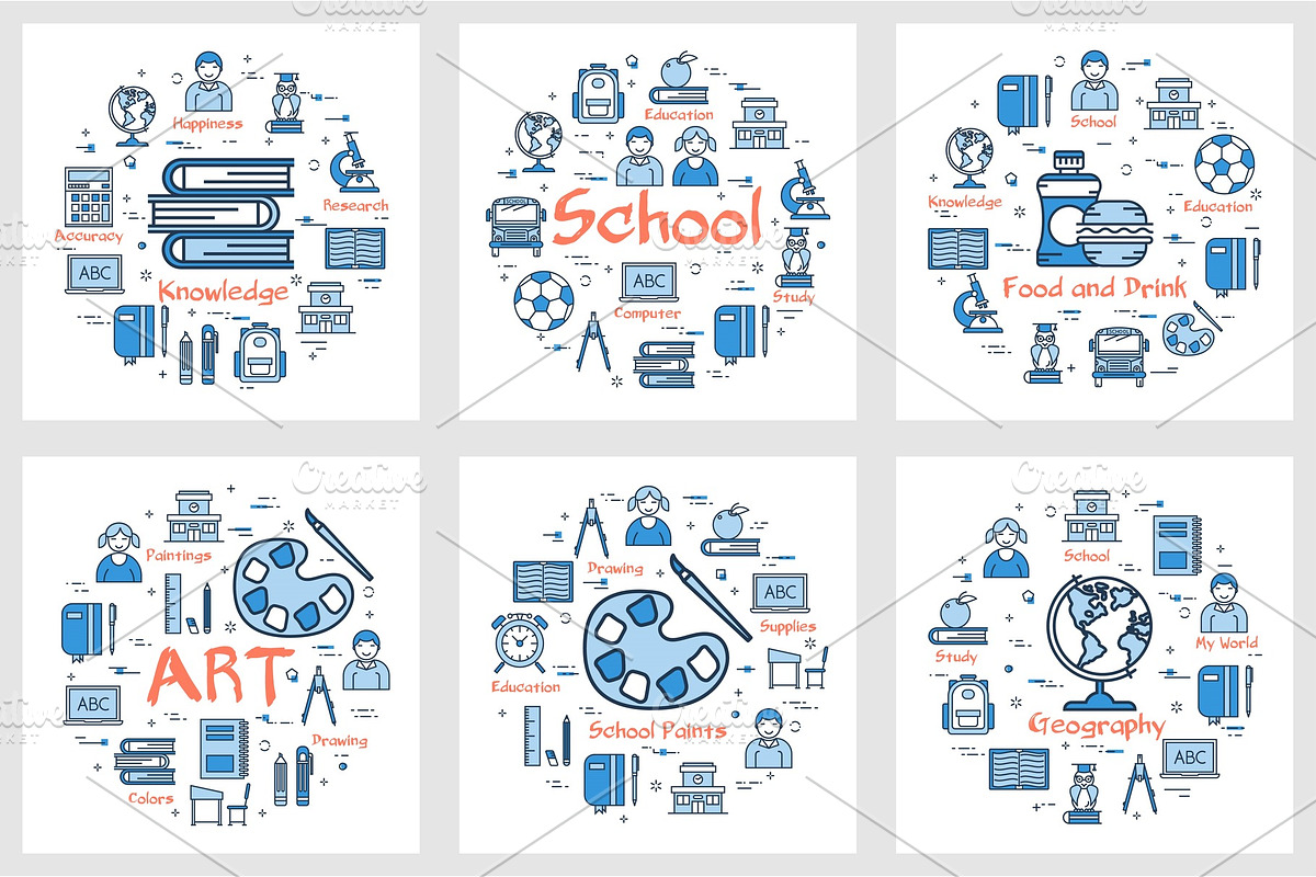Set of blue school banners with line in Illustrations - product preview 8