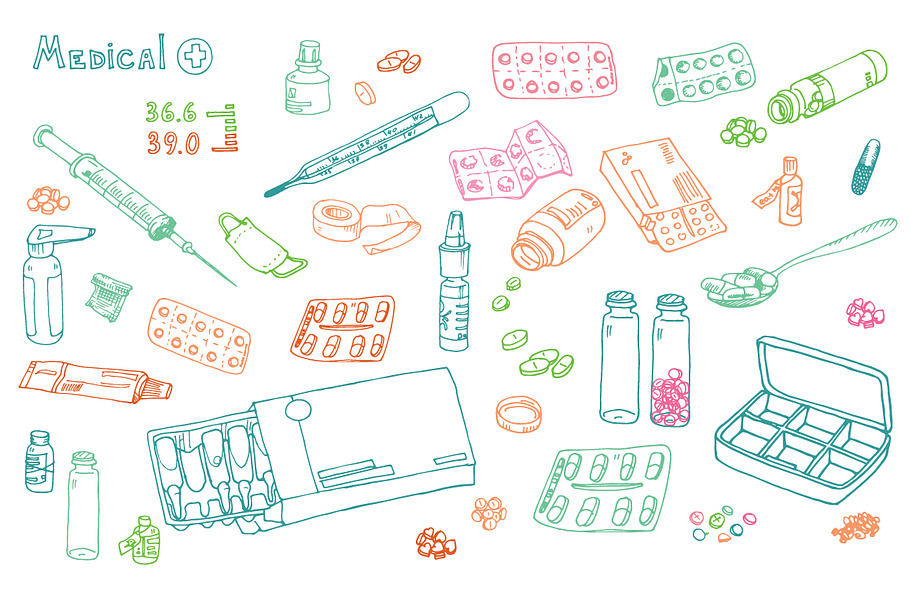 Hand drawn medicine sketches set in Illustrations - product preview 8