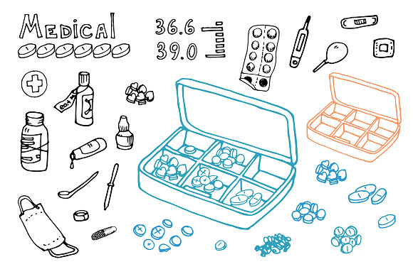 Hand drawn medicine sketches set in Illustrations - product preview 1