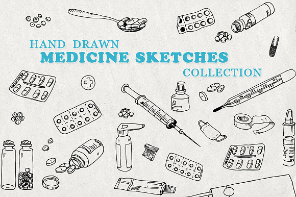Hand drawn medicine sketches set in Illustrations - product preview 4