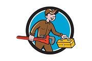 Plumber Carrying Monkey Wrench Toolb