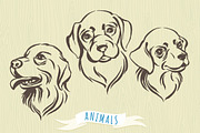 Set of hand-drawn dog's portraits
