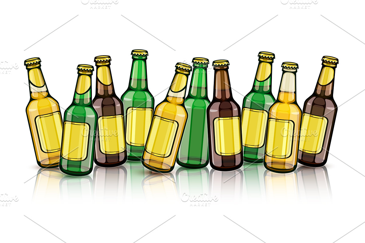 Beer bottles with empty labels in Illustrations - product preview 8