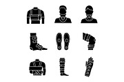 Trauma treatment glyph icons set