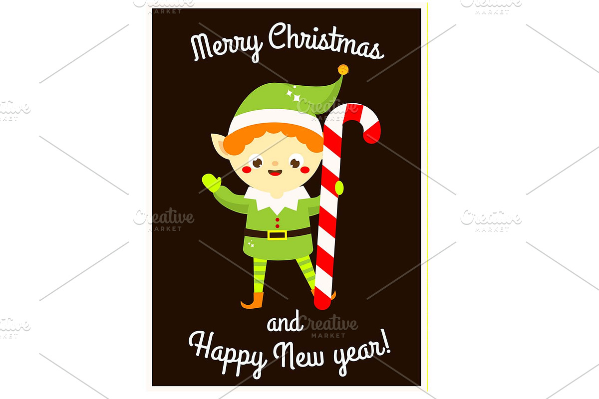 Christmas card with cute elf in Illustrations - product preview 8