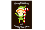 Christmas card with cute elf