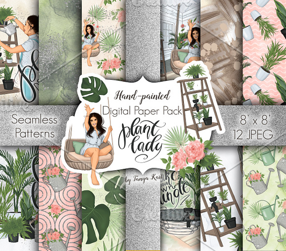 Plant Lady Clipart Graphic Design in Illustrations - product preview 2