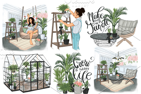 Plant Lady Clipart Graphic Design in Illustrations - product preview 7