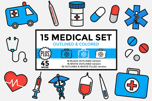 Medical Set Outlined & Colored in Icons - product preview 4