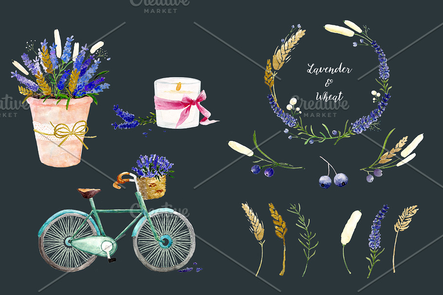 Lavender & Wheat Floral Elements in Illustrations - product preview 8
