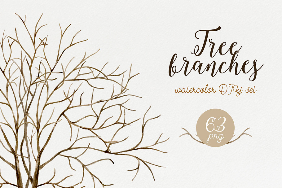 Tree branches. Watercolor DIY set in Illustrations - product preview 8